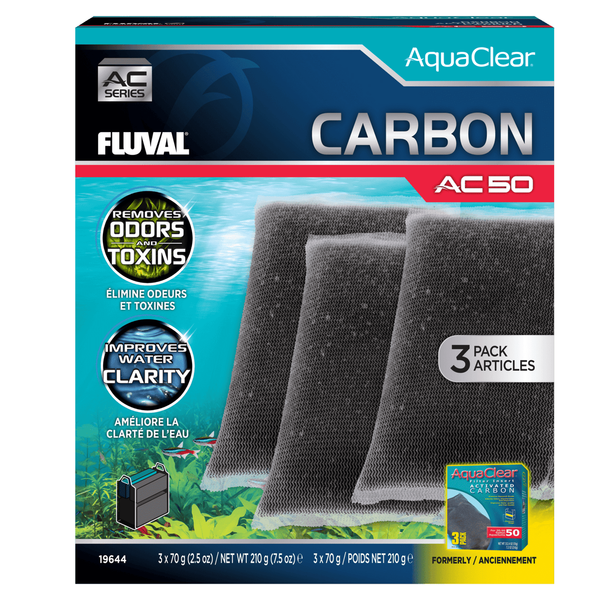 Pack ahorro carbón para filtro AquaClear Fluval AC - Pack de 3