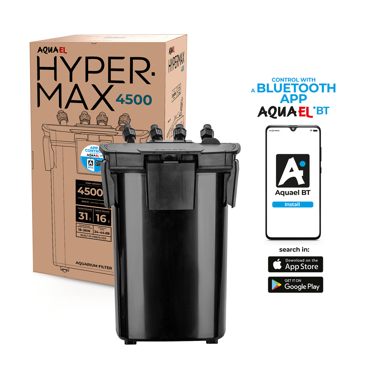 Filtro externo HYPERMAX 4500 BT Bluetooth con la caja y app
