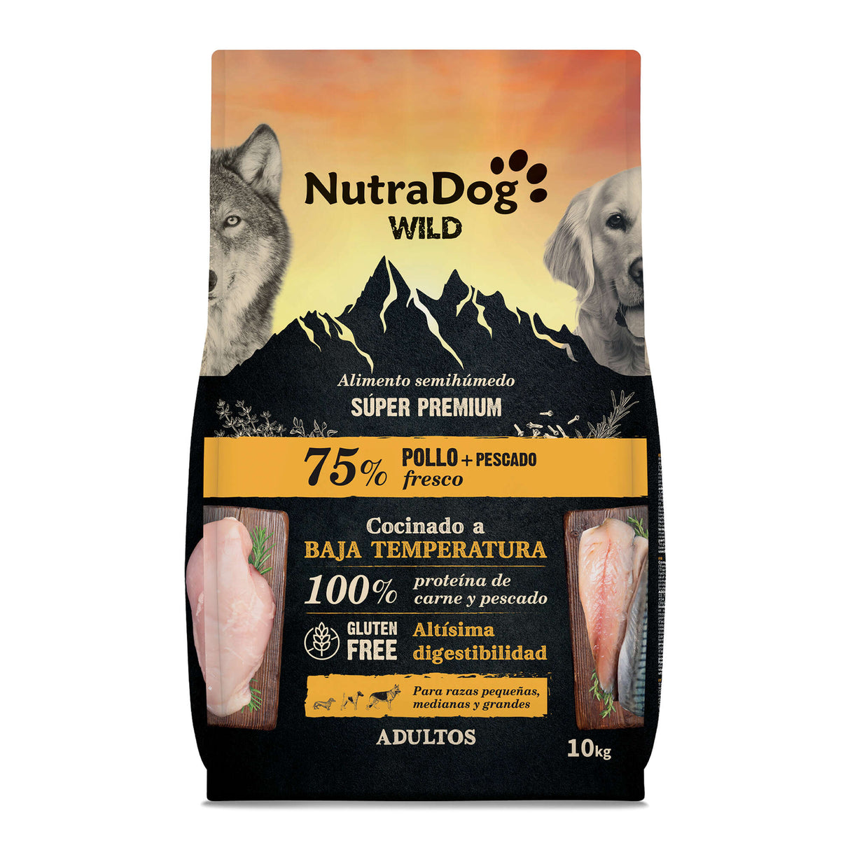 Alimento semihúmedo para perros adultos pollo y pescado 75% NutraDog WILD - NDW1007