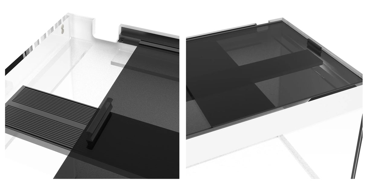 Vista de la tapa corredera del acuario con mesa Waterbox Eden X