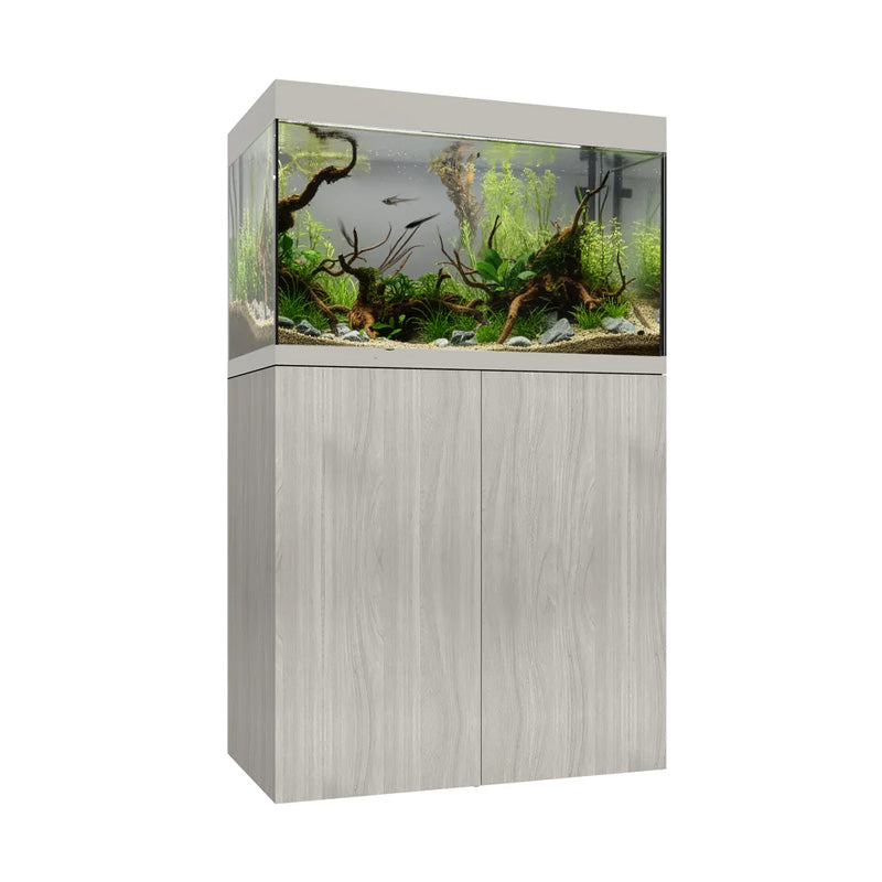 Vista frontal y lateral del acuario con mesa Waterbox Eden X 60 Aspen