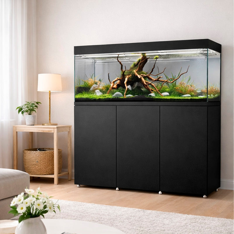 Vista del acuario con mesa Waterbox Eden X 175.6 en color negro en una habitación