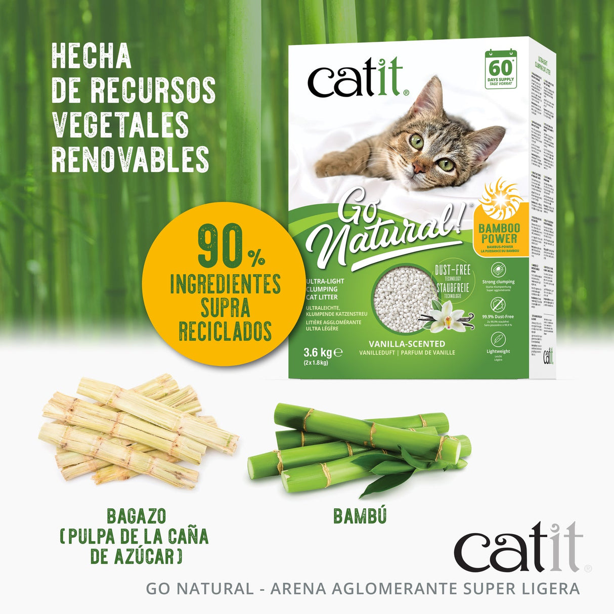 Arena Aglomerante Ultraligera para Gatos de Bambú Catit Go Natural
