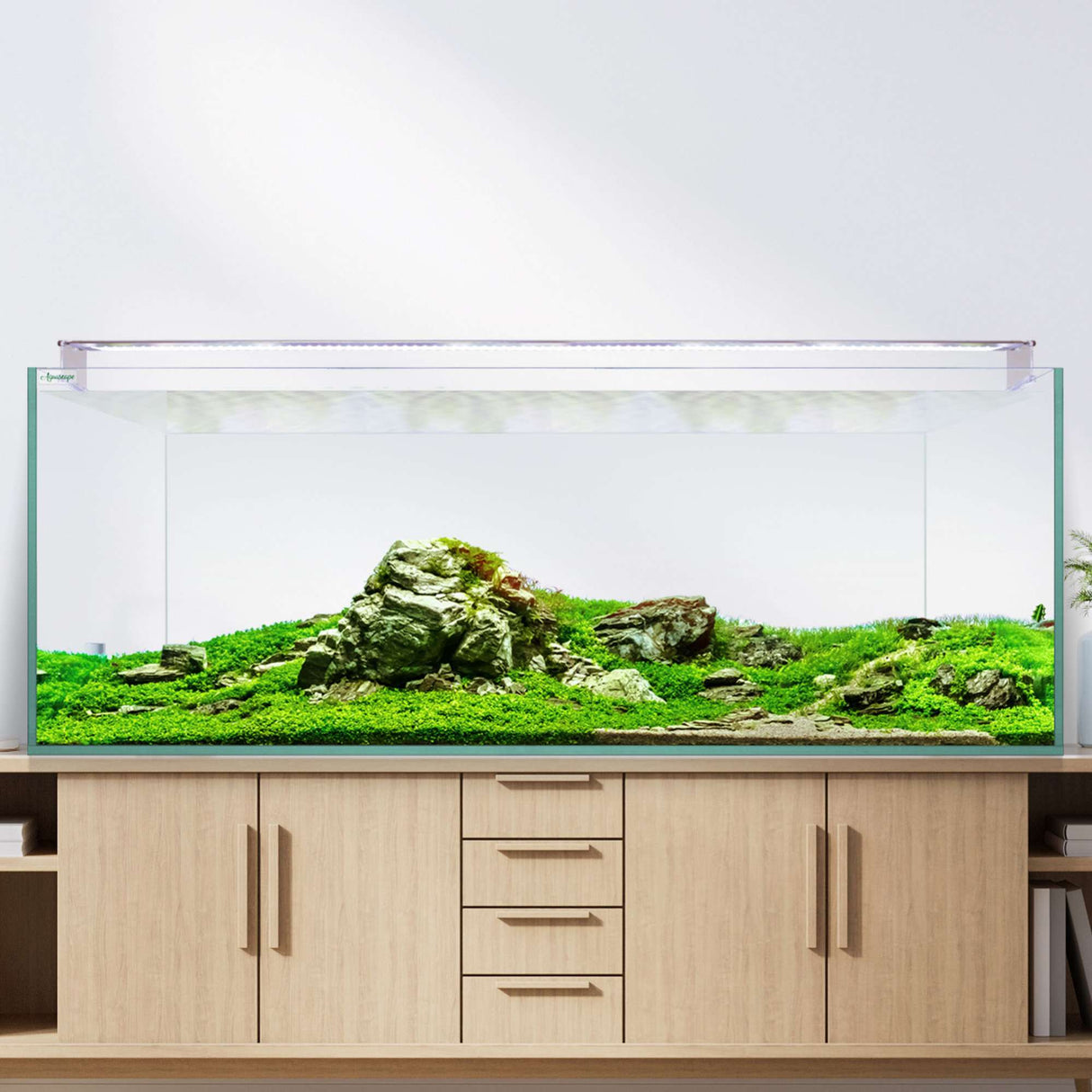 acuario extra claro de 410 litros sobre mueble