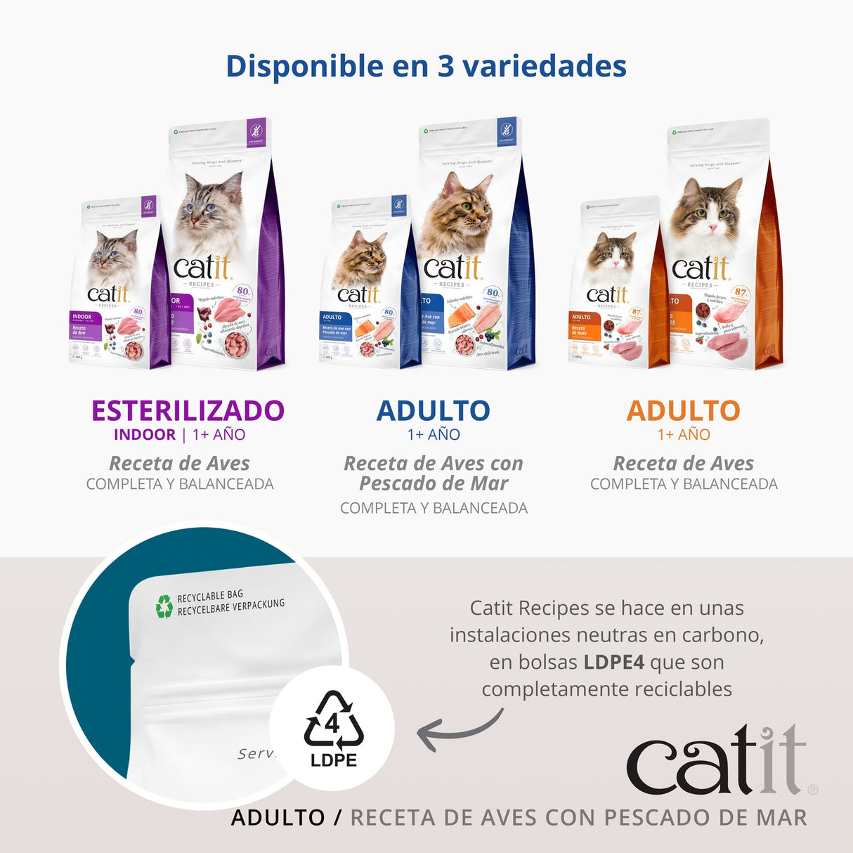 Pienso para gatos con estómago sensible Catit Recipes - Receta de Aves con Pescado de Mar para ADULTO