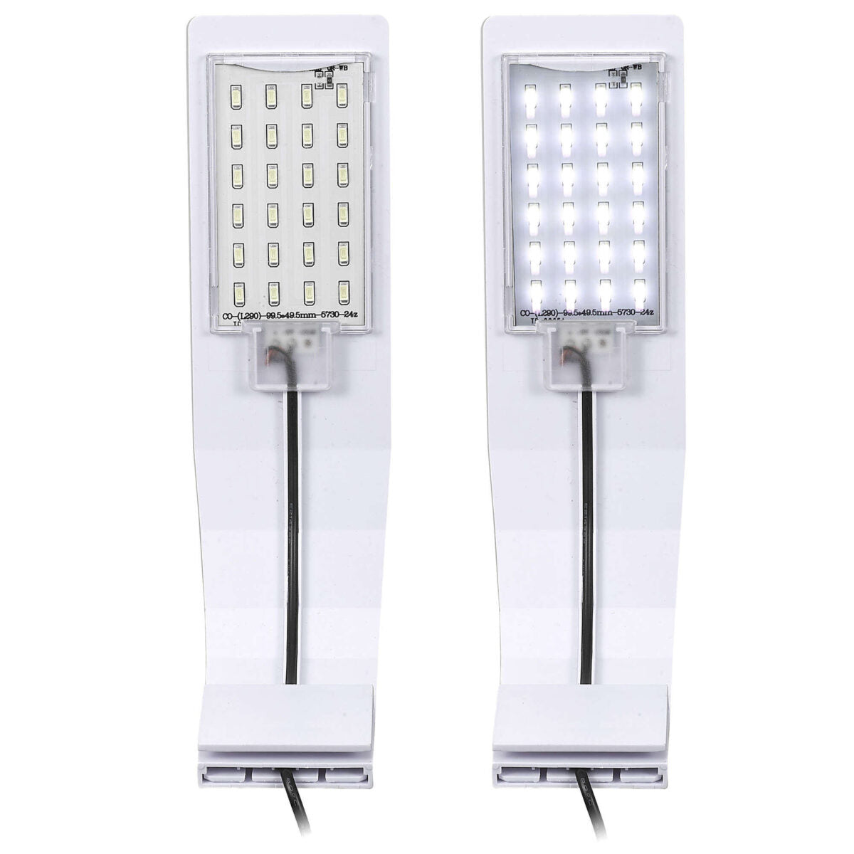 Vista de los leds de la lámpara Aqualed Génesis Curva de luz blanca y en color blanco.