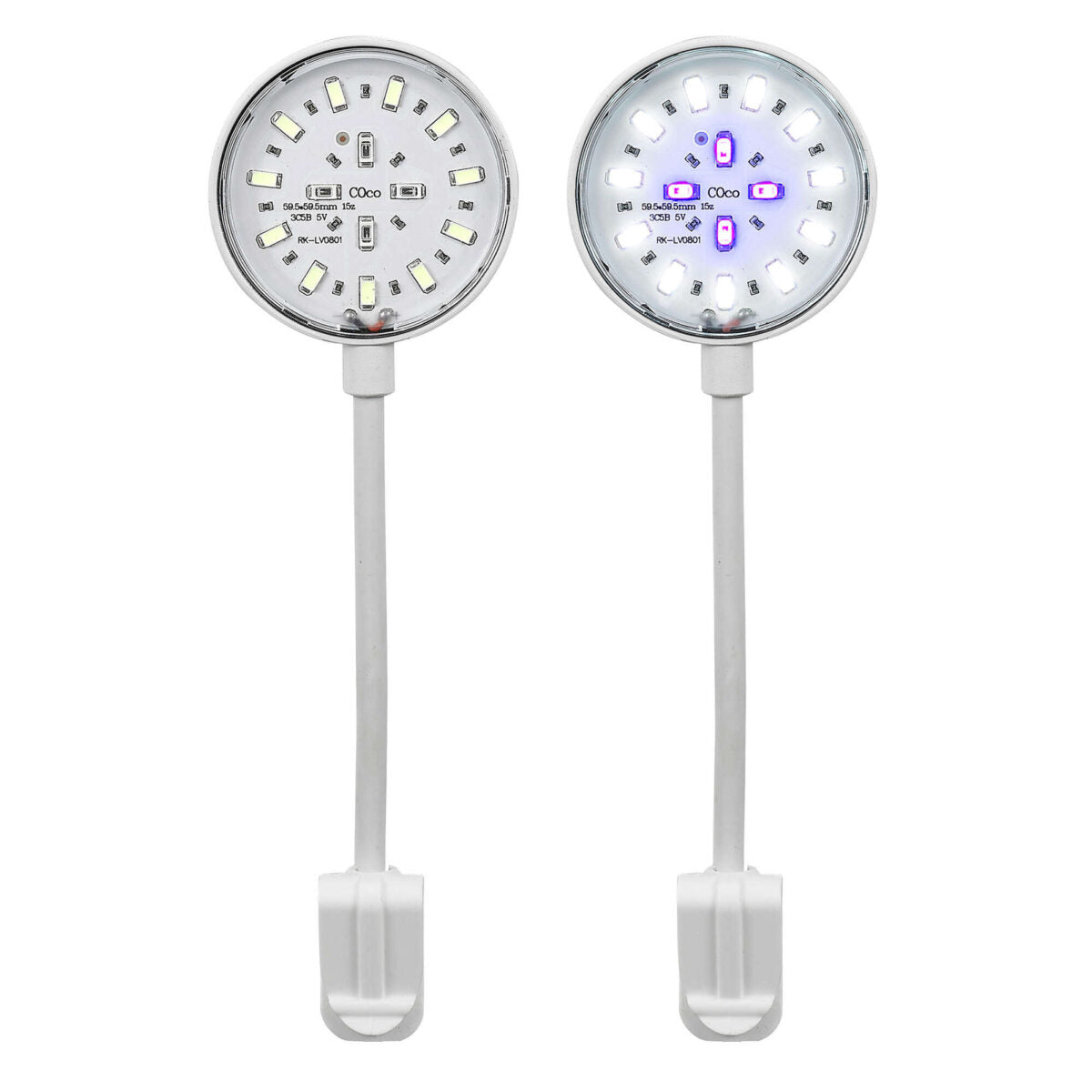 Vista de los leds de la Lámpara Aqualed Génesis Round de luz azul+blanca en color blanco.