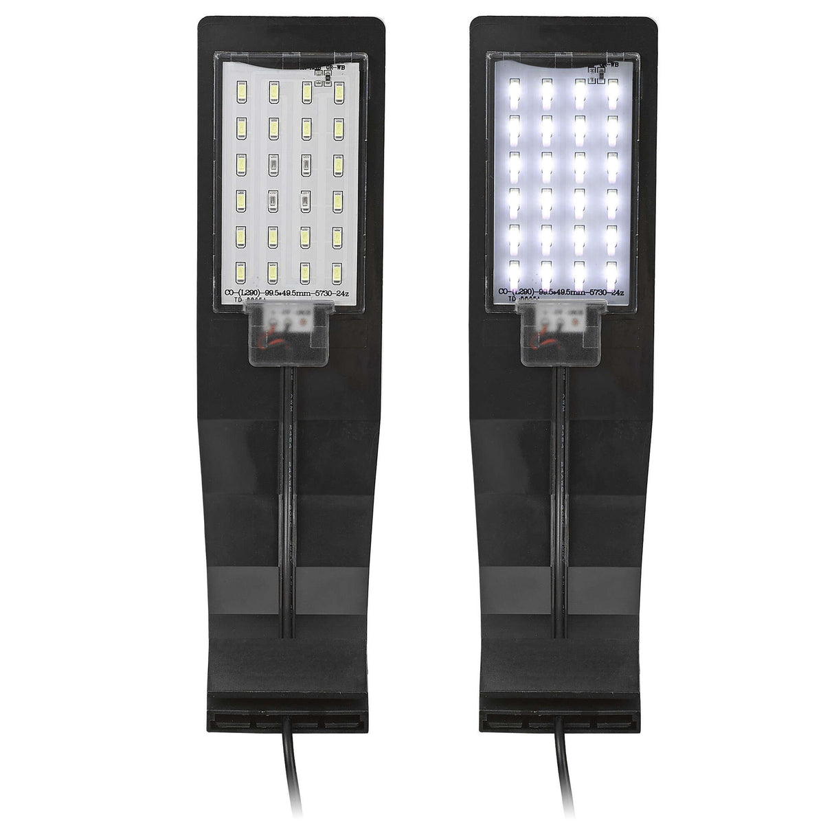 Vista de los leds de la lámpara Aqualed Génesis Curva de luz blanca y en color negro.