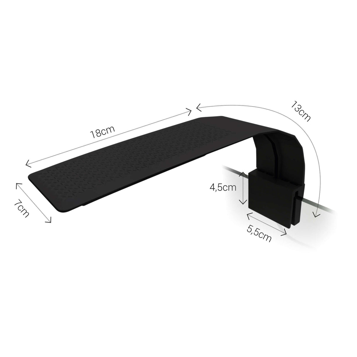 Detalle de las medidas de la lámpara Aqualed Génesis Curva en color negro