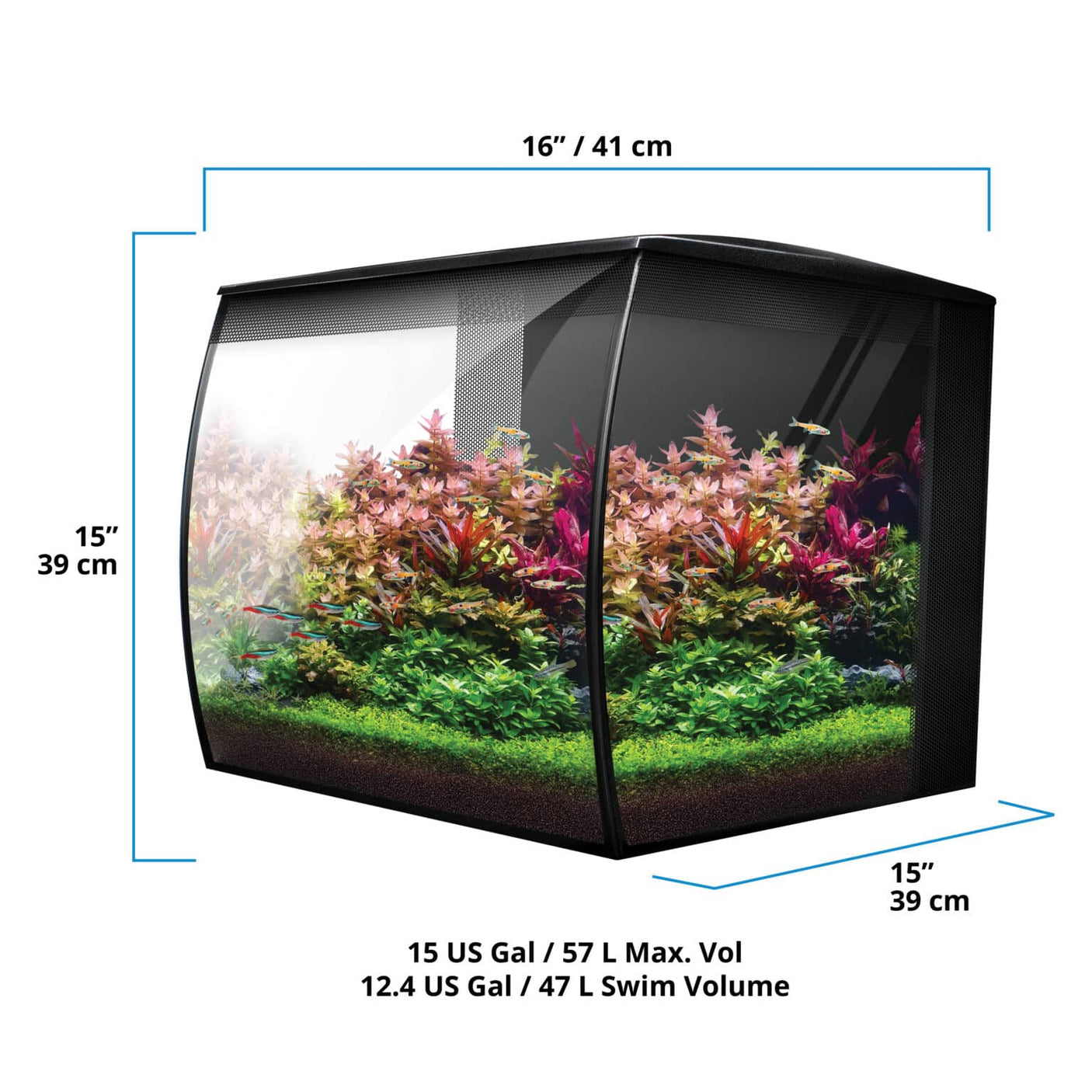 Detalle de las medidas del acuario fluval flex 2.0 de 57 litros