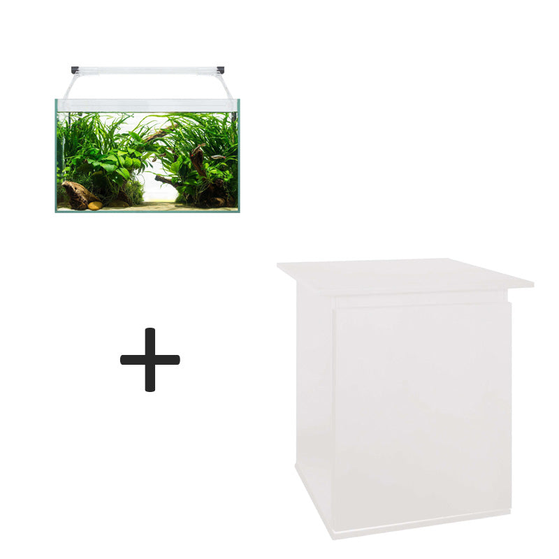 kit de acuario aqua light glass 40 litros y mueble blanco