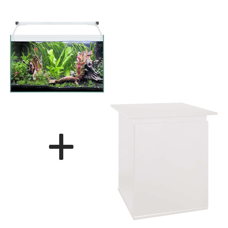 kit de acuario aqua light glass 50 litros y mueble blanco