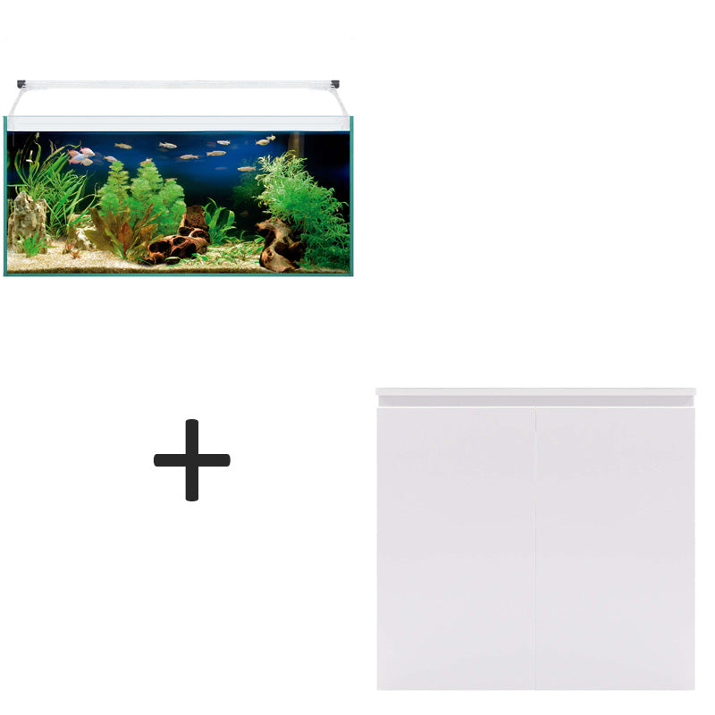 kit de acuario aqua light glass 80 litros y mueble blanco