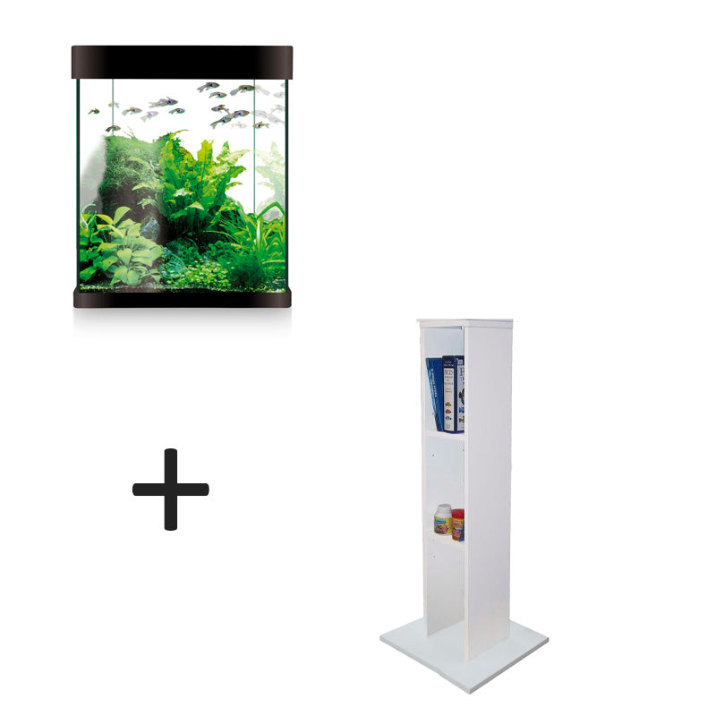 Kit de acuario NANO AQUA LED NEGRO 10 Litros y mueble blanco