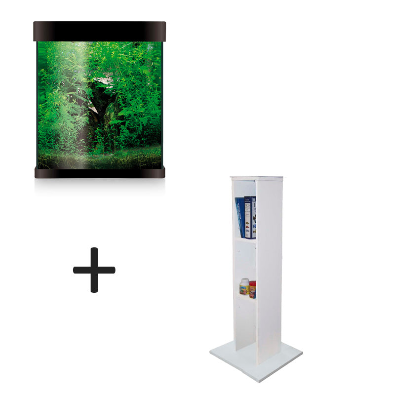 Kit de acuario NANO AQUA LED NEGRO 20 Litros y mueble blanco