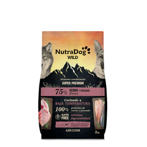 Alimento semihúmedo para perros adultos cerdo y pescado 75% NutraDog WILD - NDW0204