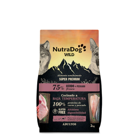 Alimento semihúmedo para perros adultos cerdo y pescado 75% NutraDog WILD - NDW0204