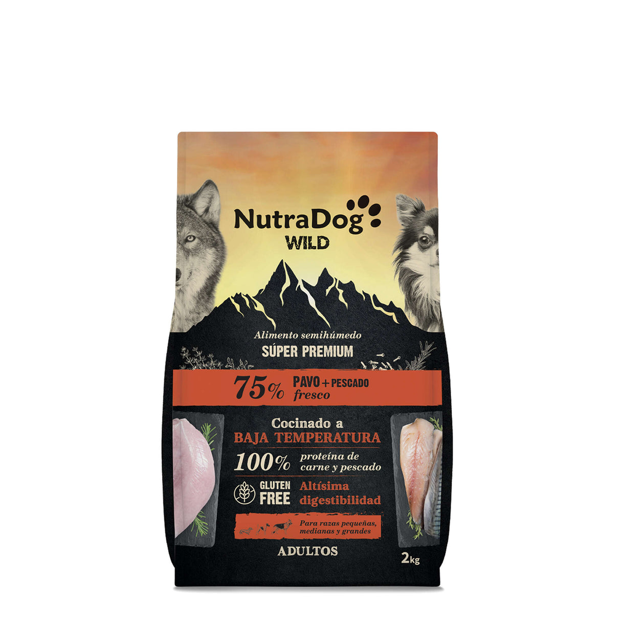 Alimento semihúmedo para perros adultos pavo y pescado 75% NutraDog WILD - NDW0206