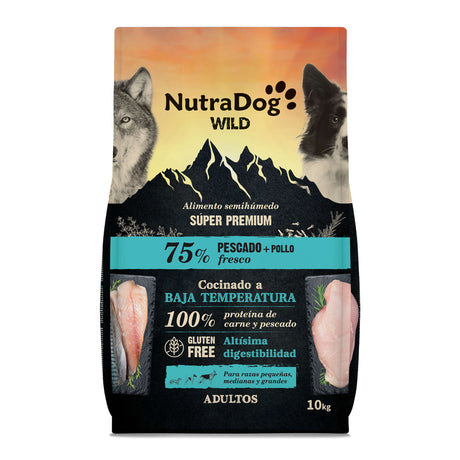 Alimento semihúmedo para perros adultos pescado y pollo 75% NutraDog WILD - NDW1003