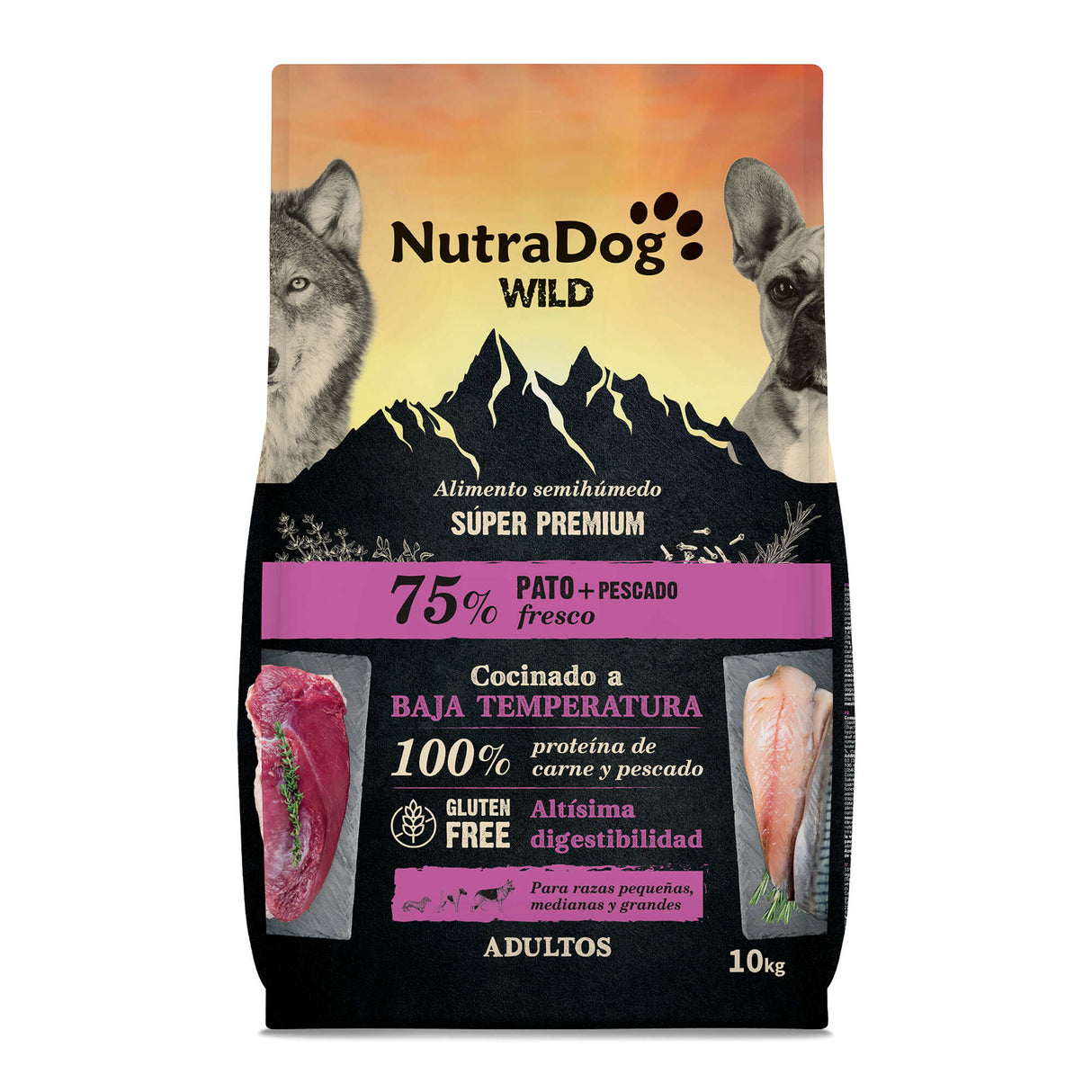 Alimento semihúmedo para perros adultos pato y pescado 75% NutraDog WILD - NDW1005