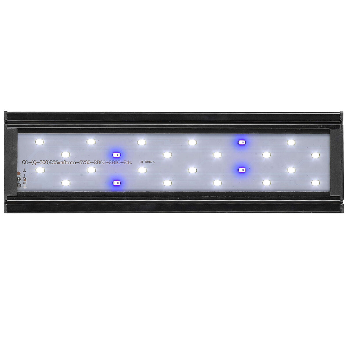 Vista de los leds de la Pantalla Aqualed Génesis luz azul y blanca en color negro