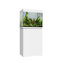 Vista frontal y lateral del acuario con mesa Waterbox Eden 20 en color blanco