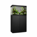 Vista frontal y lateral del acuario con mesa Waterbox Eden 40 en color negro