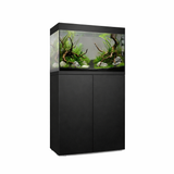 Vista frontal y lateral del acuario con mesa Waterbox Eden 40 en color negro
