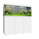 Vista frontal y lateral del acuario con mesa Waterbox Eden X 145 en color blanco 