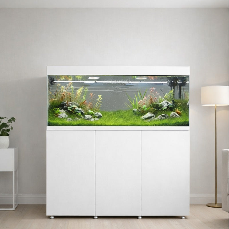 Vista del acuario con mesa Waterbox Eden X 145.4 Blanco en una habitación