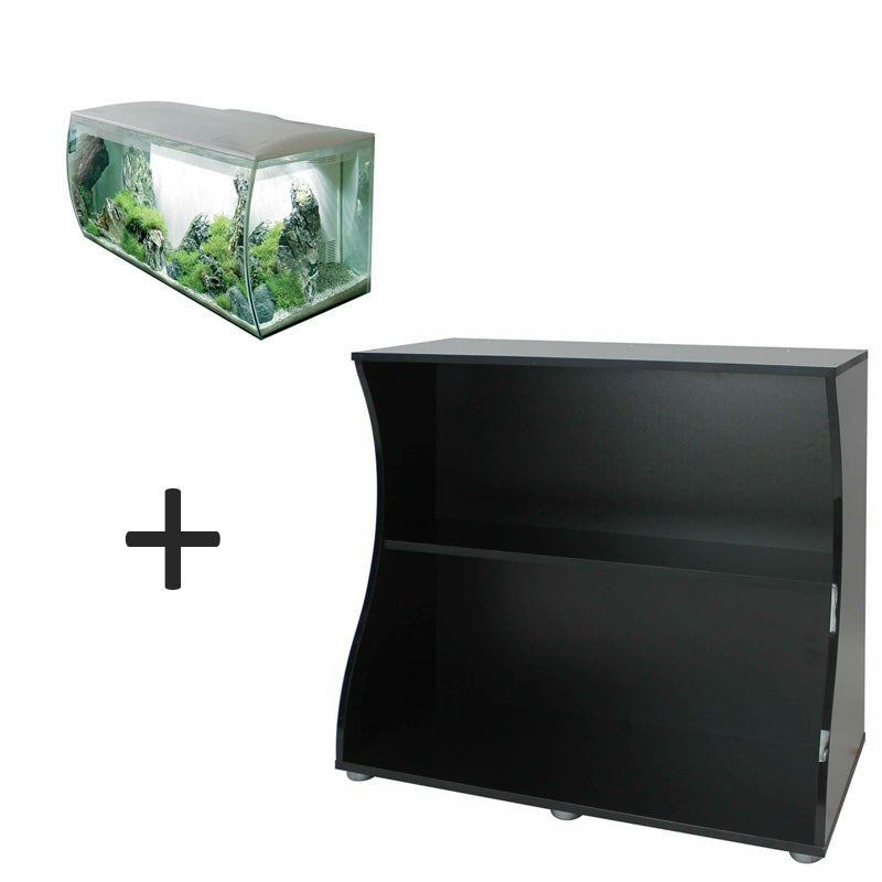 acuario fluval flex de 123 litros de color blanco y mueble negro