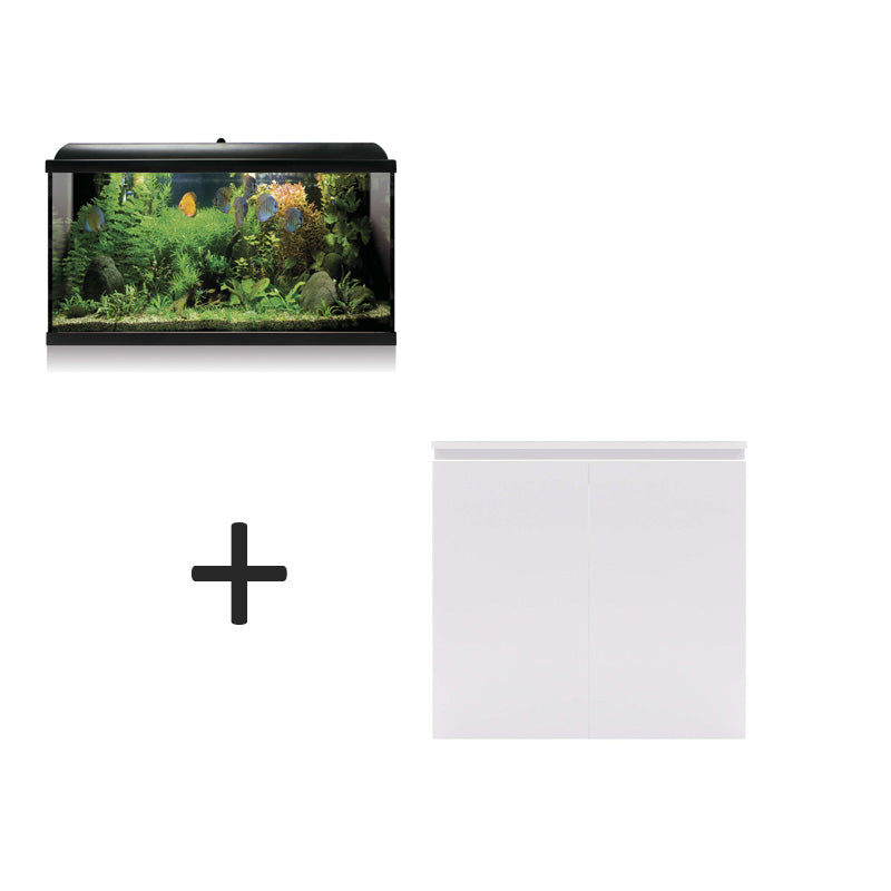 acuario kit aqua led pro 100 de color negro y mueble blanco
