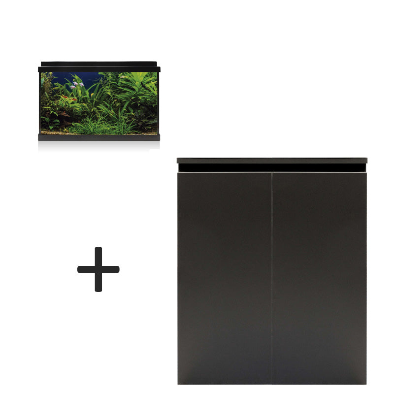 acuario de color negro kit aqua led 64 litrosy mueble negro