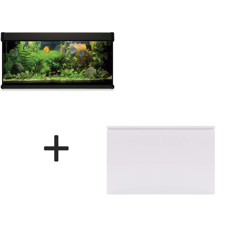 acuario kit aqua lux pro de 240 litros negro y mueble blanco