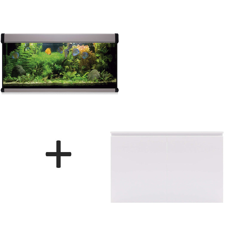 acuario kit aqua lux pro de 240 litros gris y mueble blanco