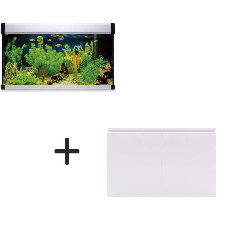 acuario kit aqua lux pro de 300 litros de color blanco y mueble blanco