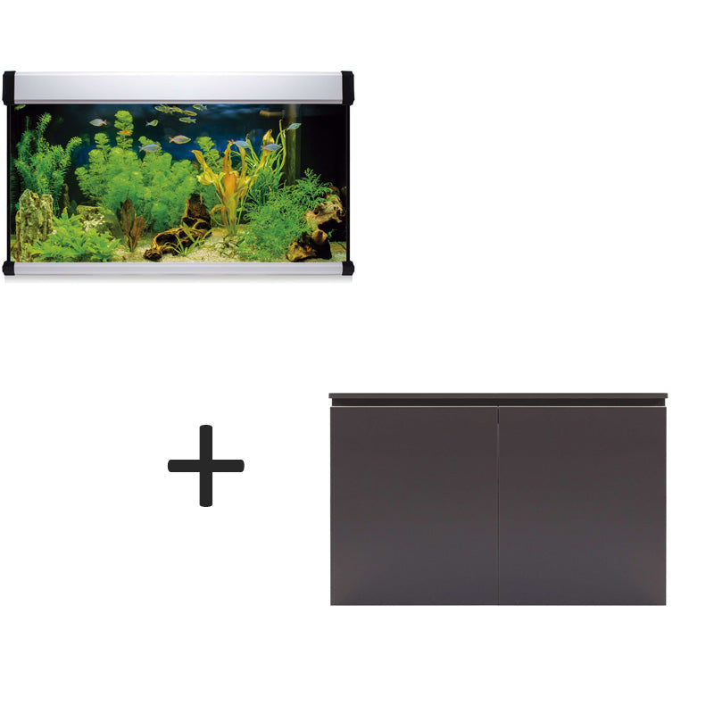acuario kit aqua lux pro de 300 litros de color blanco y mueble negro