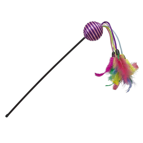 Juguete para gatos con varilla con bola y colas de plumas. (46 cm) - CH2022