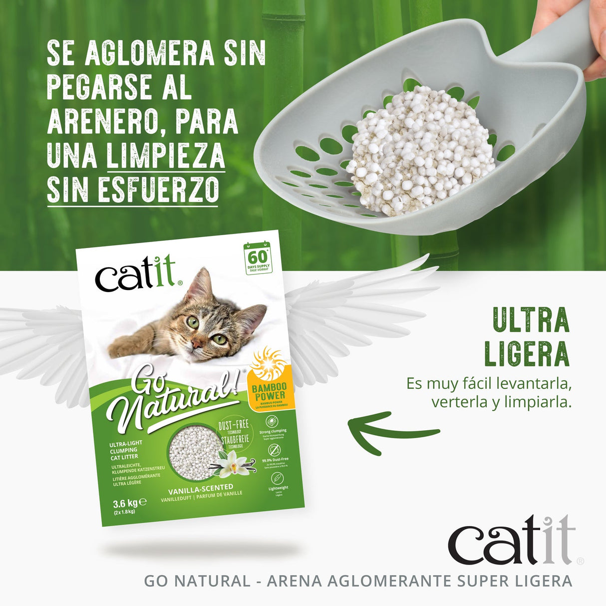 Arena Aglomerante Ultraligera para Gatos de Bambú Catit Go Natural