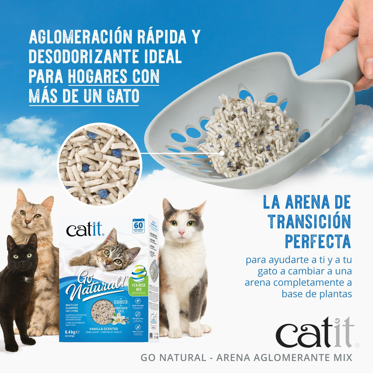 Arena Aglomerante Mix para Muchos Gatos Catit Go Natural