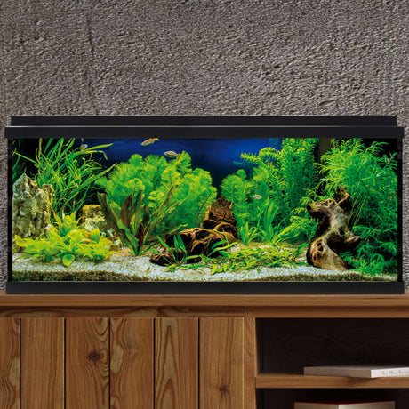 acuario de color negro kit aqua led de 100 litros sobre mueble