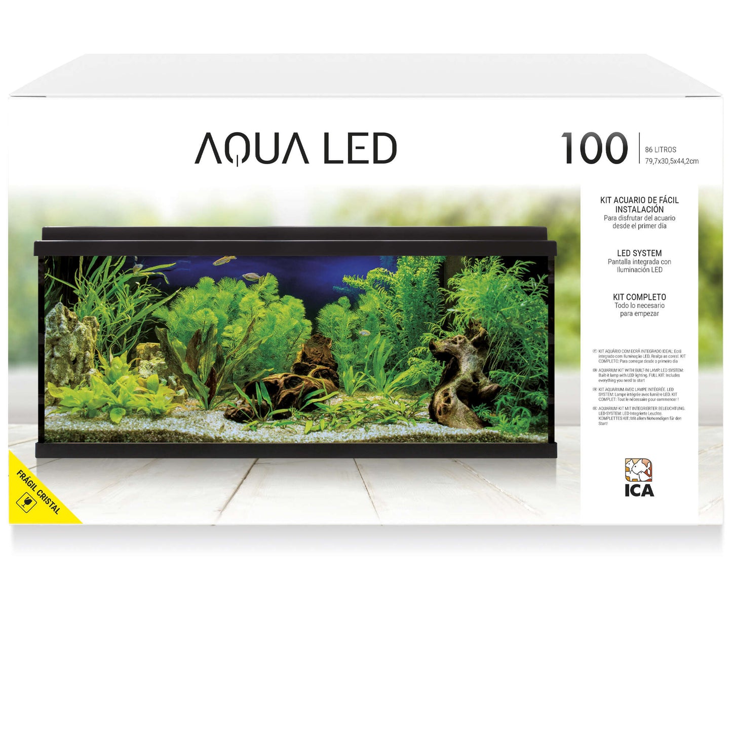 caja del acuario de color negro kit aqua led de 100 litros