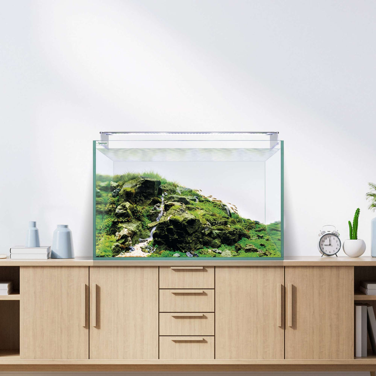 acuario extra claro de 200 litros sobre mueble