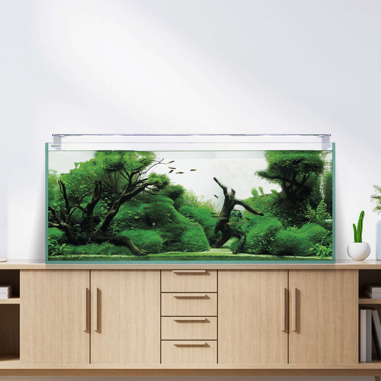 acuario extra claro de 330 litros sobre mueble