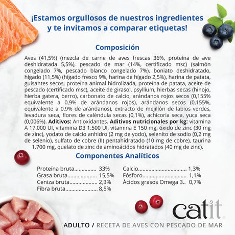 Pienso para gatos con estómago sensible Catit Recipes - Receta de Aves con Pescado de Mar para ADULTO