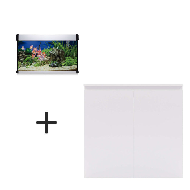 acuario kit aqua lux pro de 100 litros blanco y mueble blanco