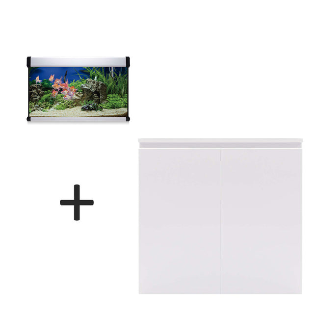 acuario kit aqua lux pro de 100 litros blanco y mueble blanco