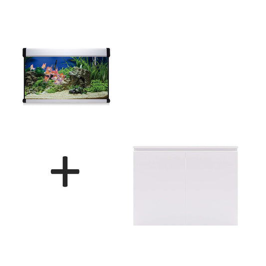 acuario kit aqua lux pro de 130 litros blanco y mueble blanco