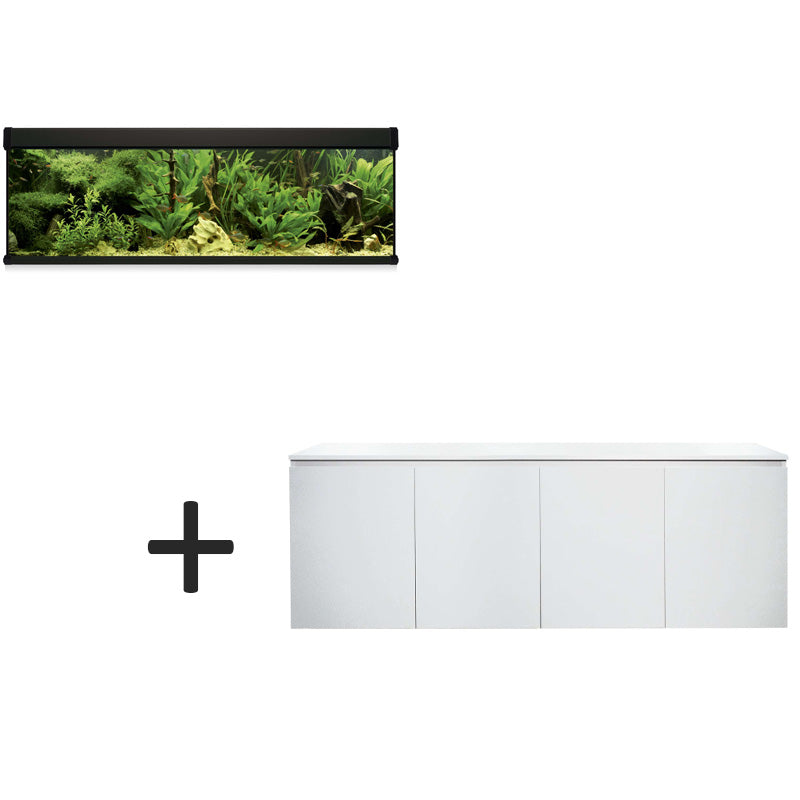 acuario kit aqua lux pro de 600 litros negro y mueble blanco