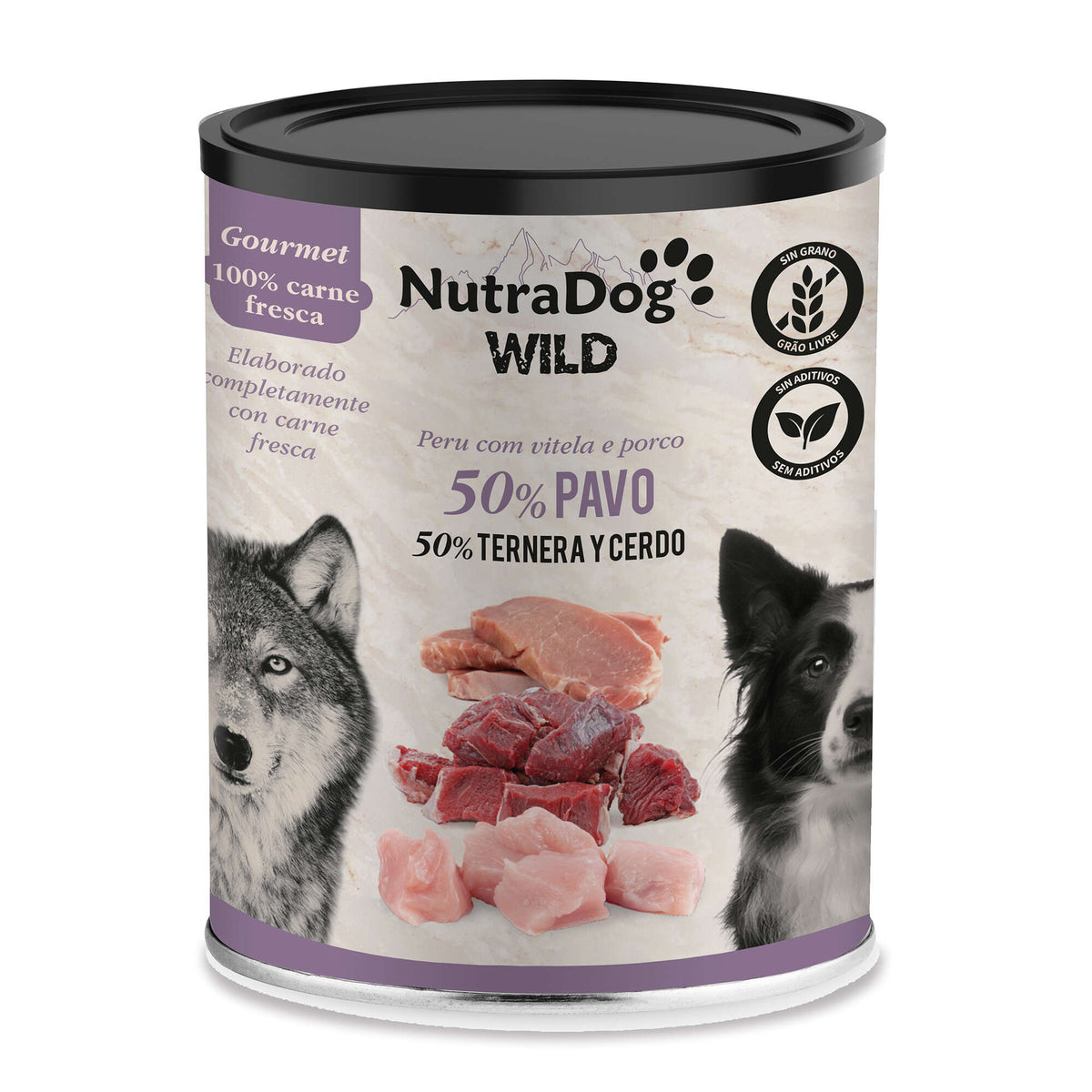 Lata de 400g de pavo, ternera y cerdo para perros NutraDog WILD Gourmet